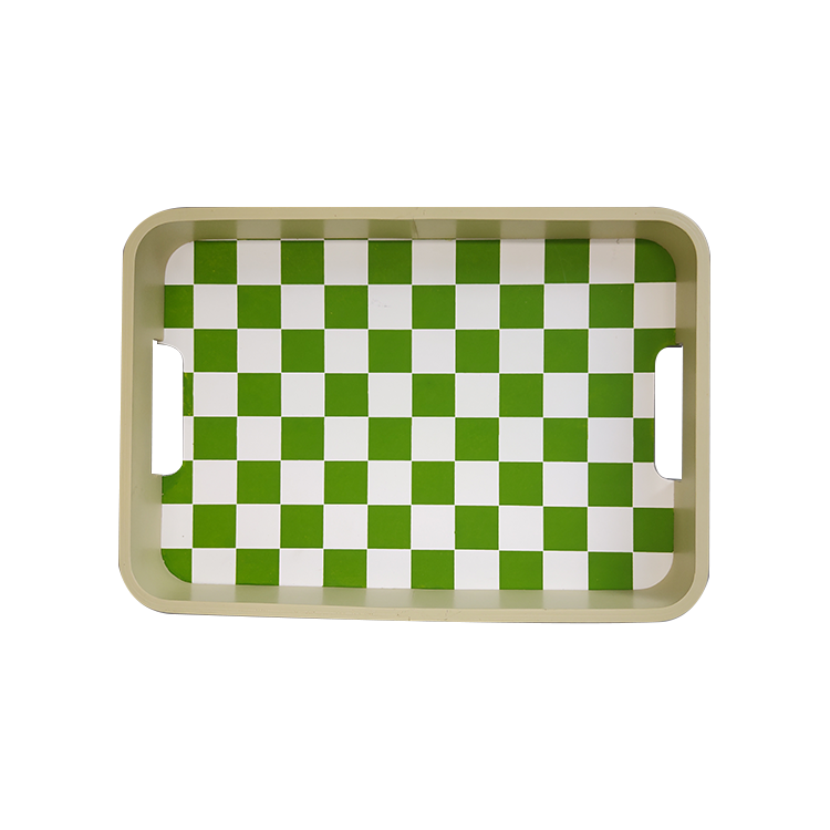 Green Checkerboard Wooden Serving Tray
