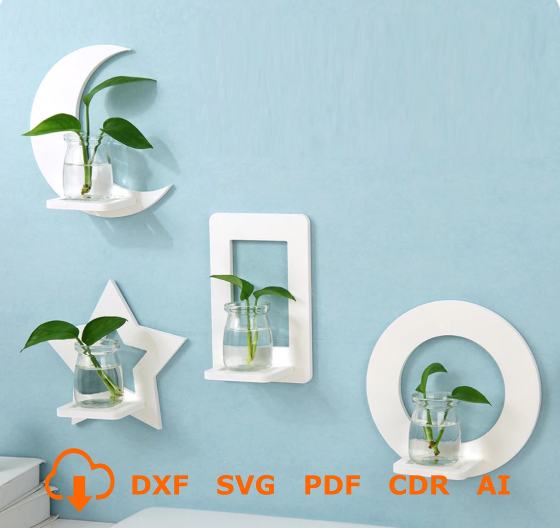 3mm 4mm 6mm Flowers Pot holder laser cut planter Wall Hanging laser cut svg Plant shelf, wall decoration, plant holder 4 modeles