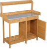 Outdoor Garden Potting Bench Table Work Bench Metal Tabletop W/Cabinet Drawer Open Shelf Natural Wood