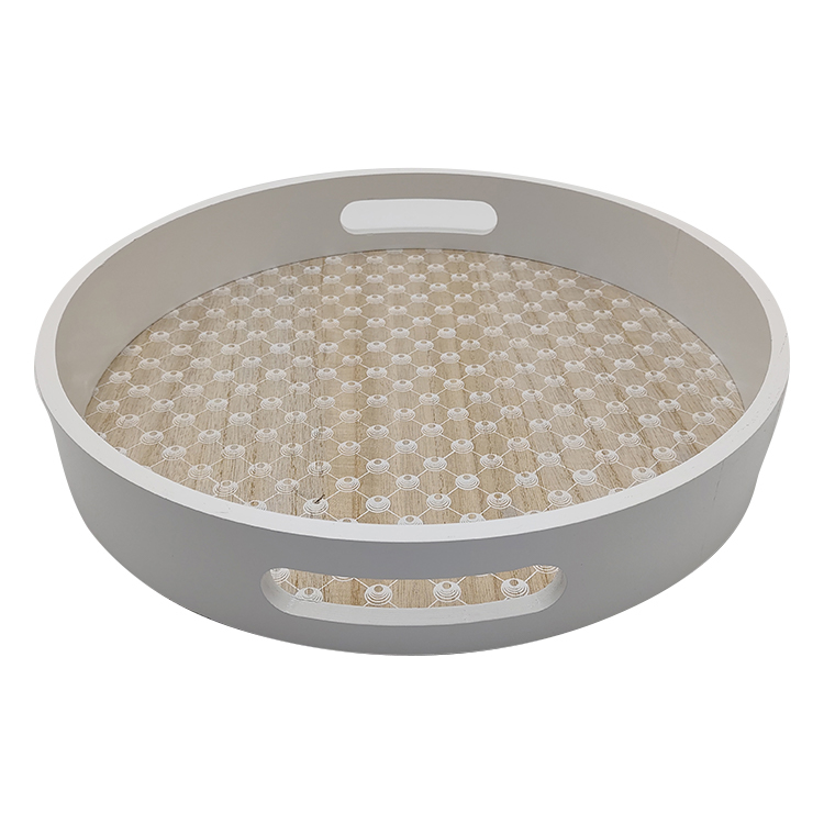 White Round Wood Serving Tray