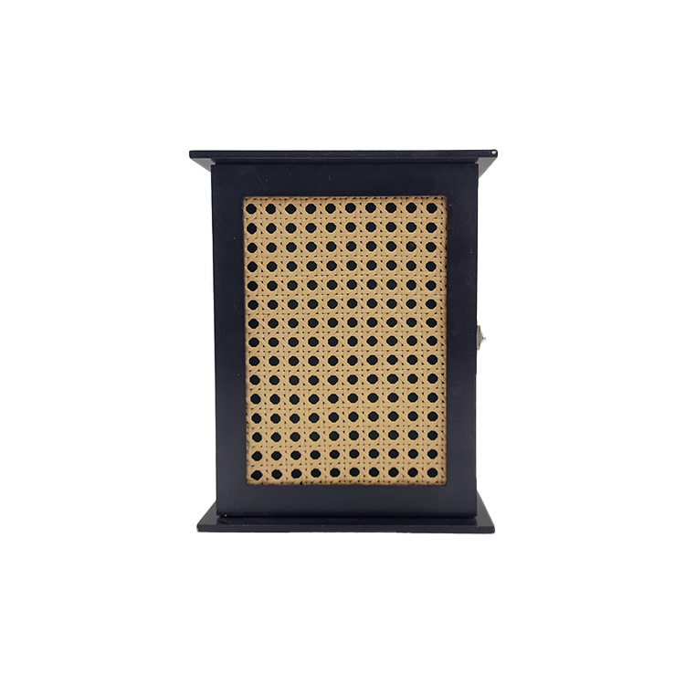 Black Wood Key Box with Rattan