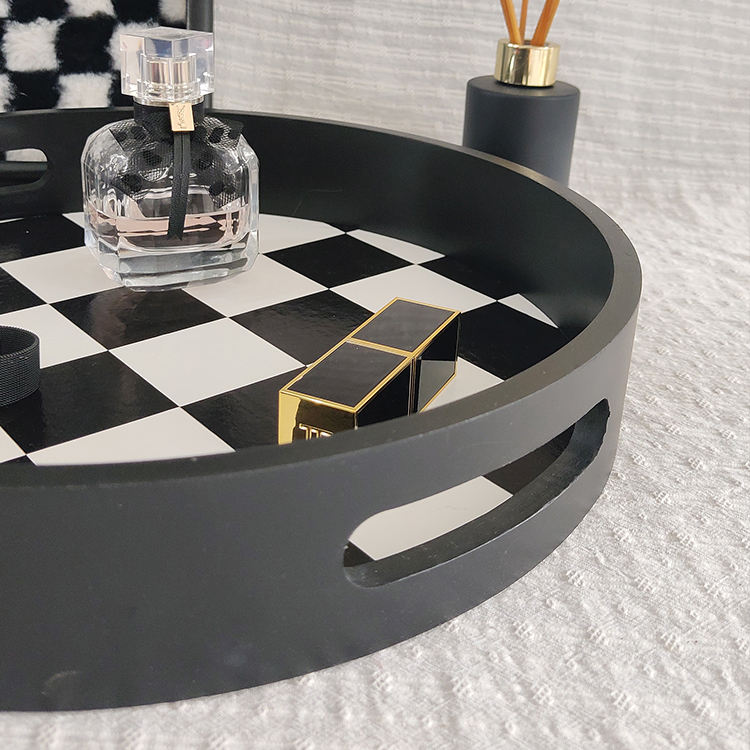 Round Wooden Serving Tray with Handles