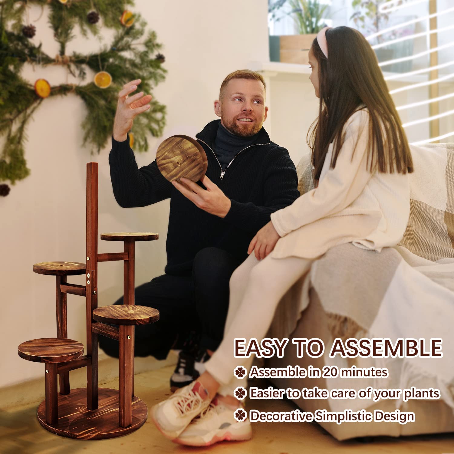 Plant Stand 5 Tiered Tall Plant Shelf for Indoor Multiple Plants Wood Corner Plant Holder for Living Room