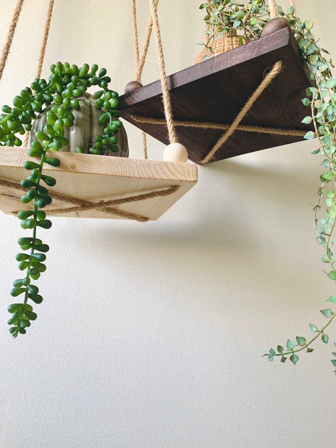 Hanging Shelf | Plant shelf | Macramé Shelf | Floating shelf | Beaded shelf | Round | Plate Shelf | Wooden shelf | Minimalist | Plant hanger
