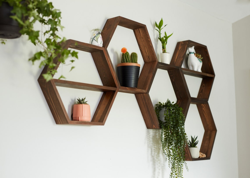 Hexagon Shelves, floating shelf, Honeycomb Shelf, crystal shelf, wood hexagon, plant shelf, rustic display shelves, crystal display shelf